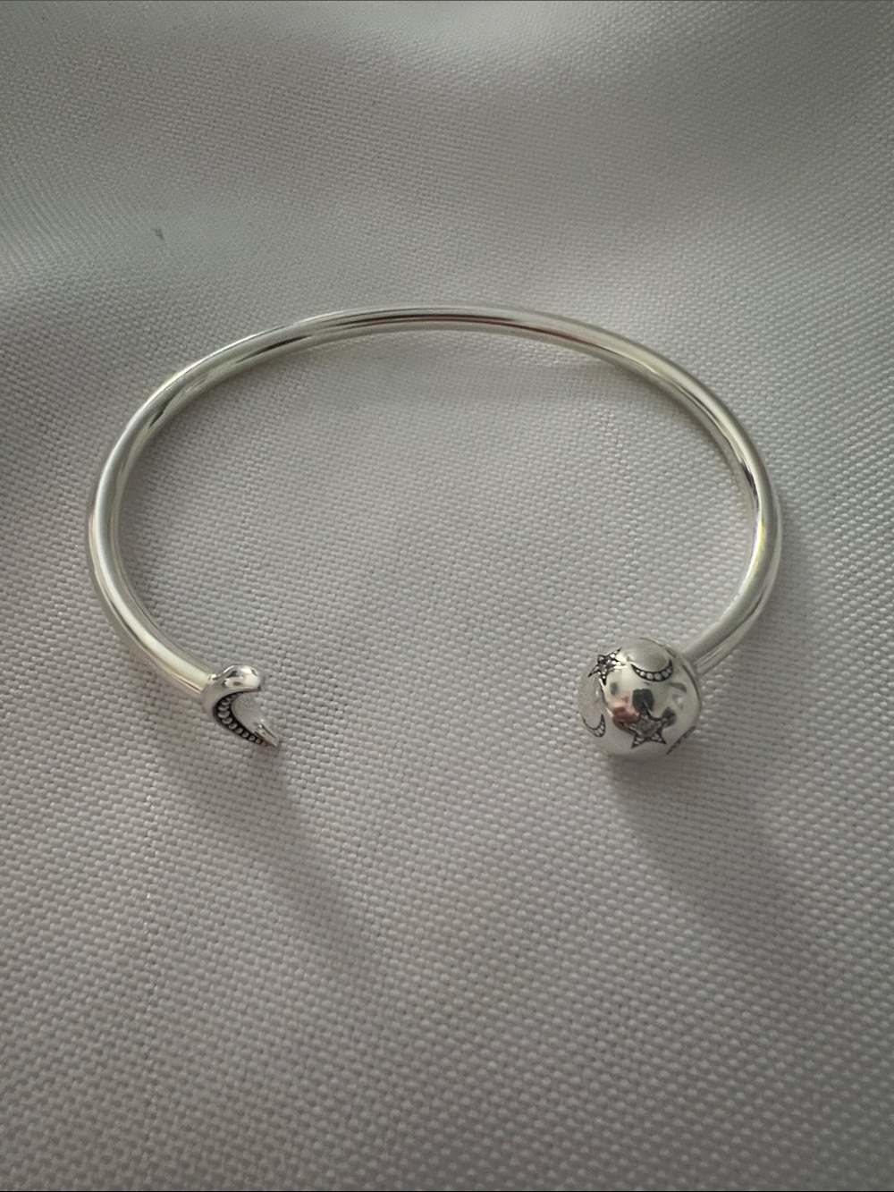 Pandora Silver Open Bangle with Star-Details